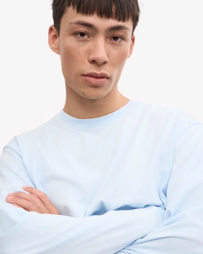 T-shirt à manches longues oversize en coton bio - Bleu polaire