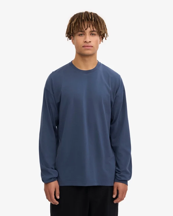 T-shirt à manches longues oversize en coton bio - Bleu pétrole