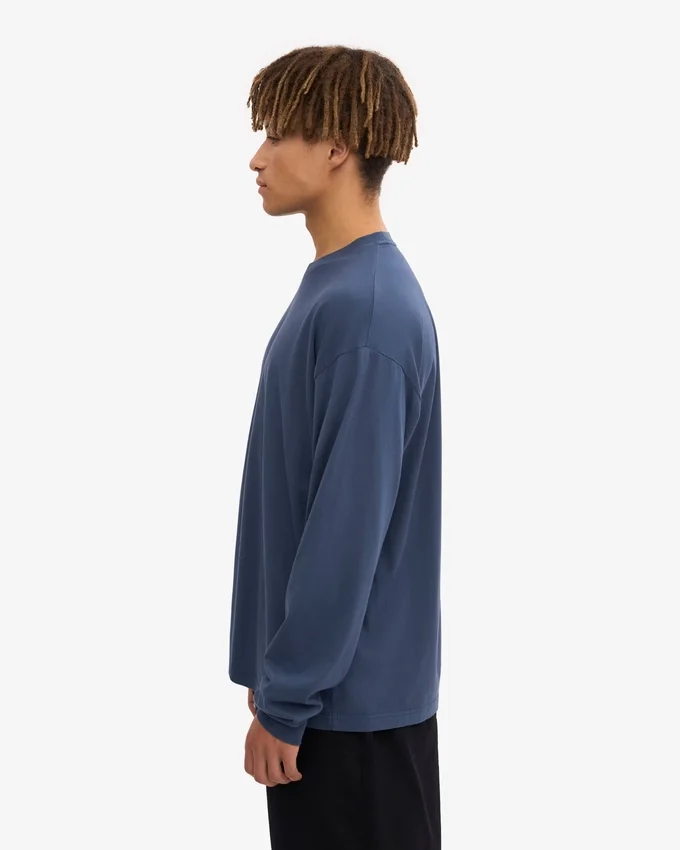 T-shirt à manches longues oversize en coton bio - Bleu pétrole