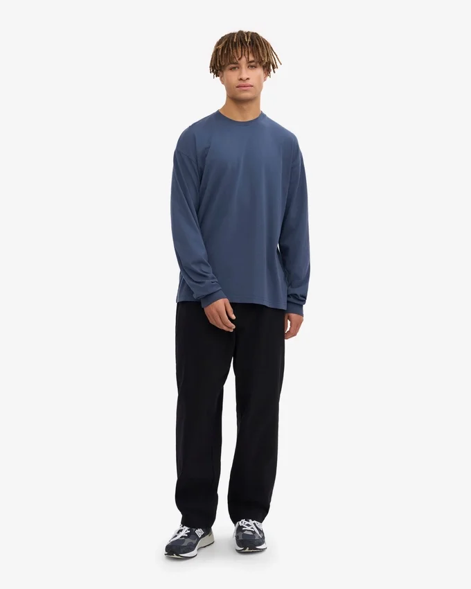 T-shirt à manches longues oversize en coton bio - Bleu pétrole