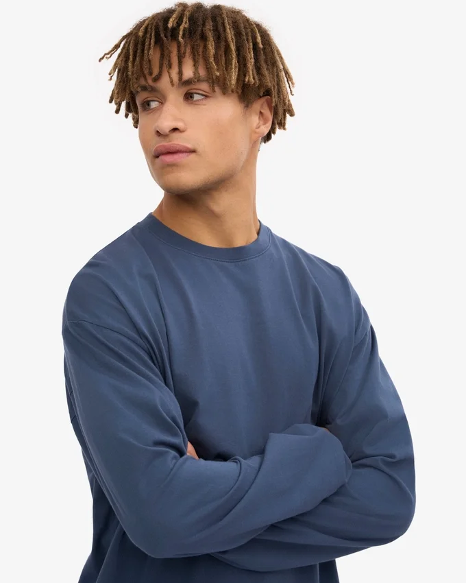 T-shirt à manches longues oversize en coton bio - Bleu pétrole