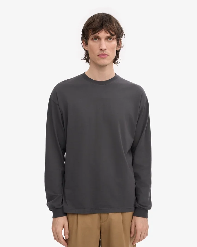 T-shirt à manches longues oversize en coton bio - Gris lave