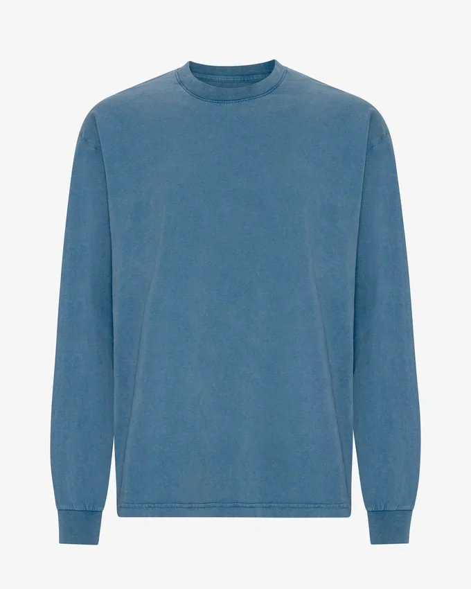 T-shirt à manches longues oversize en coton bio - Indigo délavé