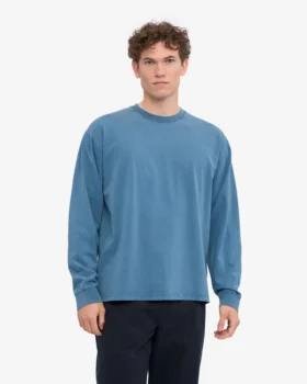 T-shirt à manches longues oversize en coton bio – Indigo délavé