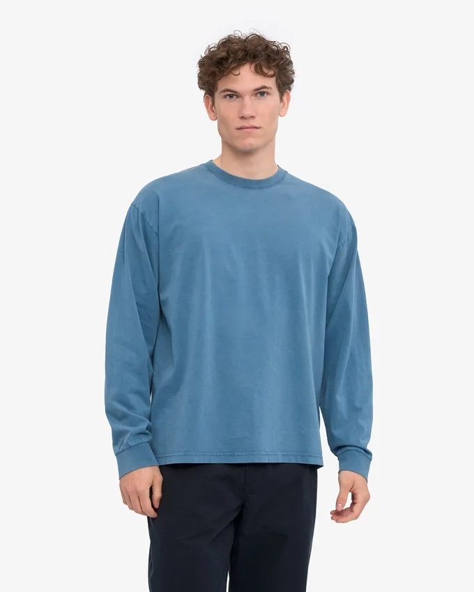T-shirt à manches longues oversize en coton bio - Indigo délavé