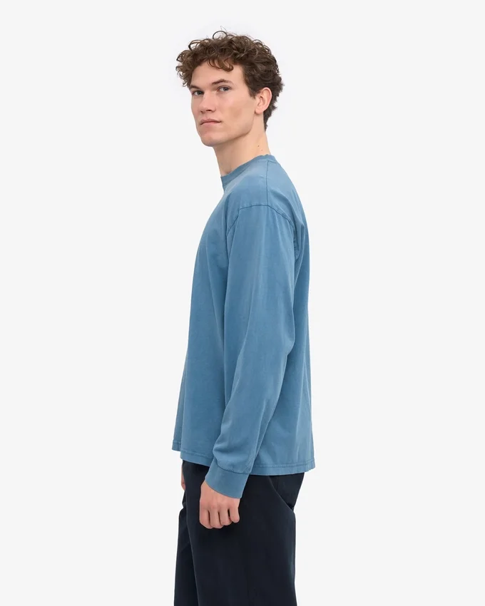 T-shirt à manches longues oversize en coton bio - Indigo délavé