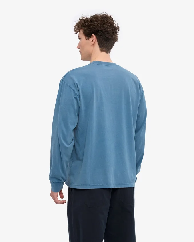 T-shirt à manches longues oversize en coton bio - Indigo délavé