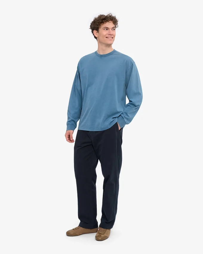 T-shirt à manches longues oversize en coton bio - Indigo délavé