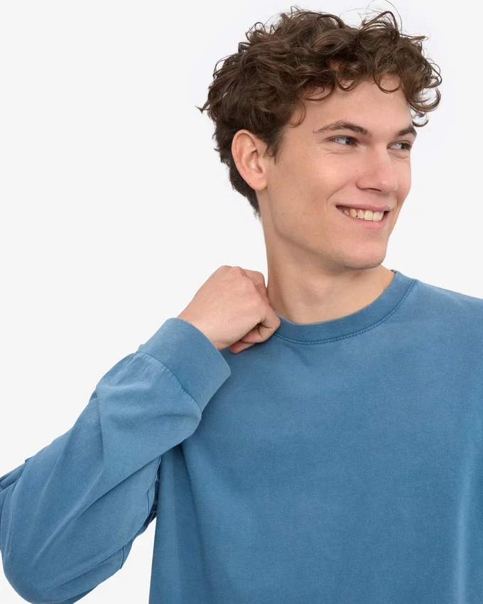 T-shirt à manches longues oversize en coton bio - Indigo délavé