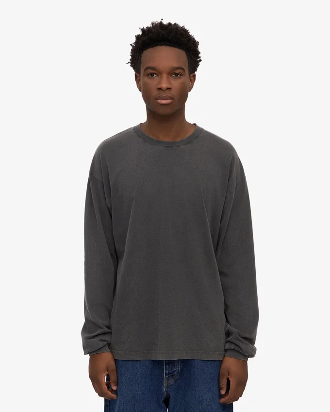 T-shirt à manches longues oversize en coton bio - Noir délavé