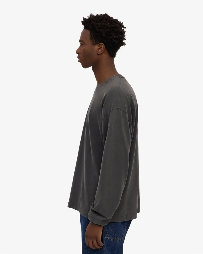 T-shirt à manches longues oversize en coton bio - Noir délavé