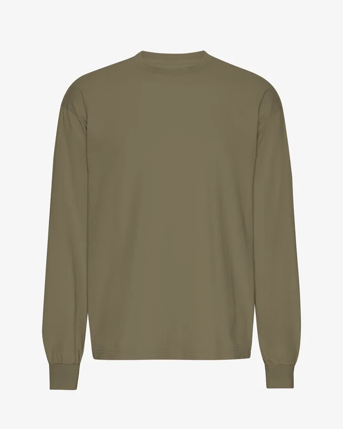 T-shirt à manches longues oversize en coton bio - Olive poussiéreux