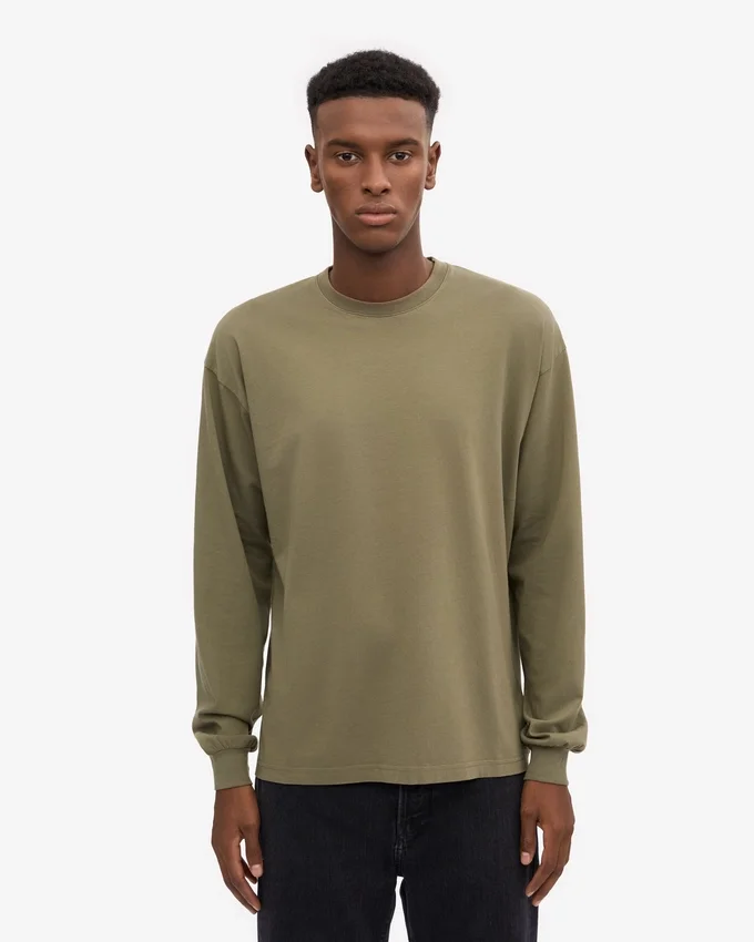 T-shirt à manches longues oversize en coton bio - Olive poussiéreux