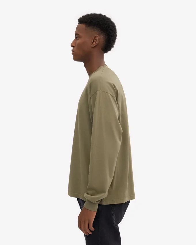 T-shirt à manches longues oversize en coton bio - Olive poussiéreux