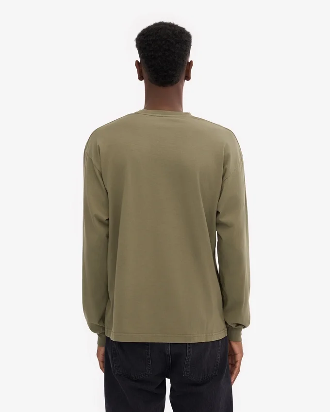 T-shirt à manches longues oversize en coton bio - Olive poussiéreux