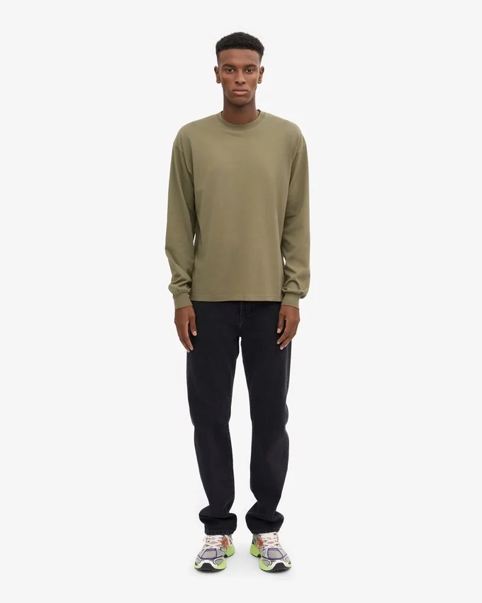 T-shirt à manches longues oversize en coton bio - Olive poussiéreux