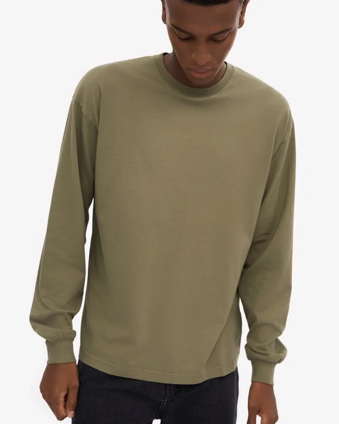 T-shirt à manches longues oversize en coton bio - Olive poussiéreux