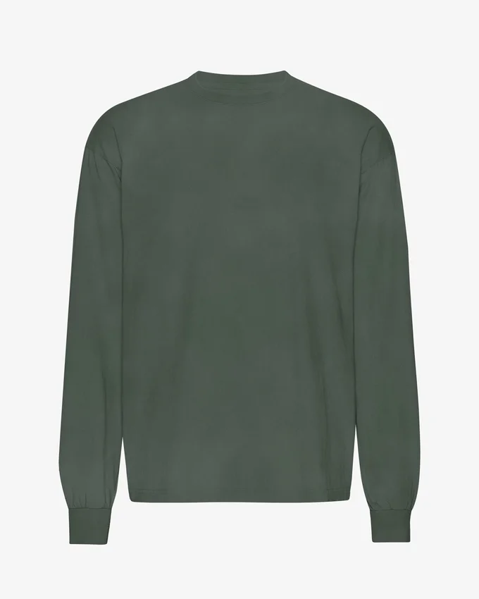 T-shirt à manches longues oversize en coton bio - Vert forêt de minuit