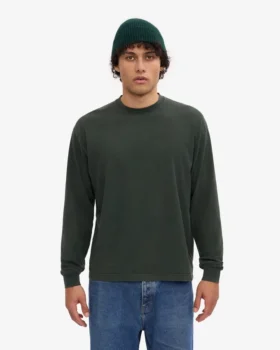 T-shirt à manches longues oversize en coton bio – Vert forêt de minuit