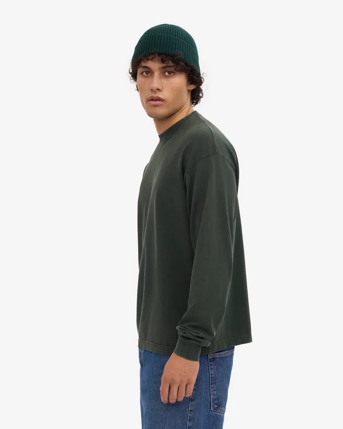 T-shirt à manches longues oversize en coton bio - Vert forêt de minuit