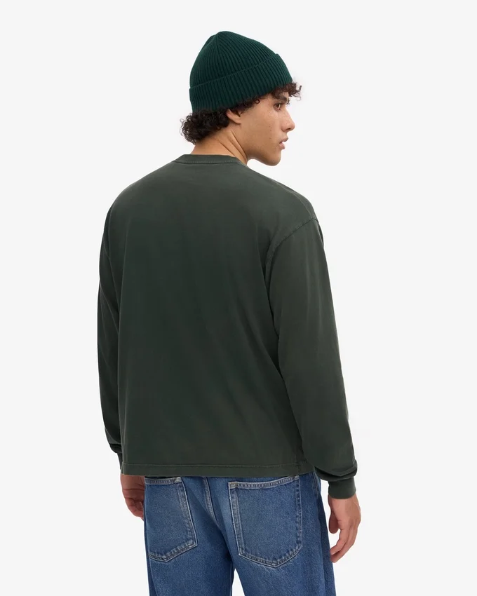T-shirt à manches longues oversize en coton bio - Vert forêt de minuit