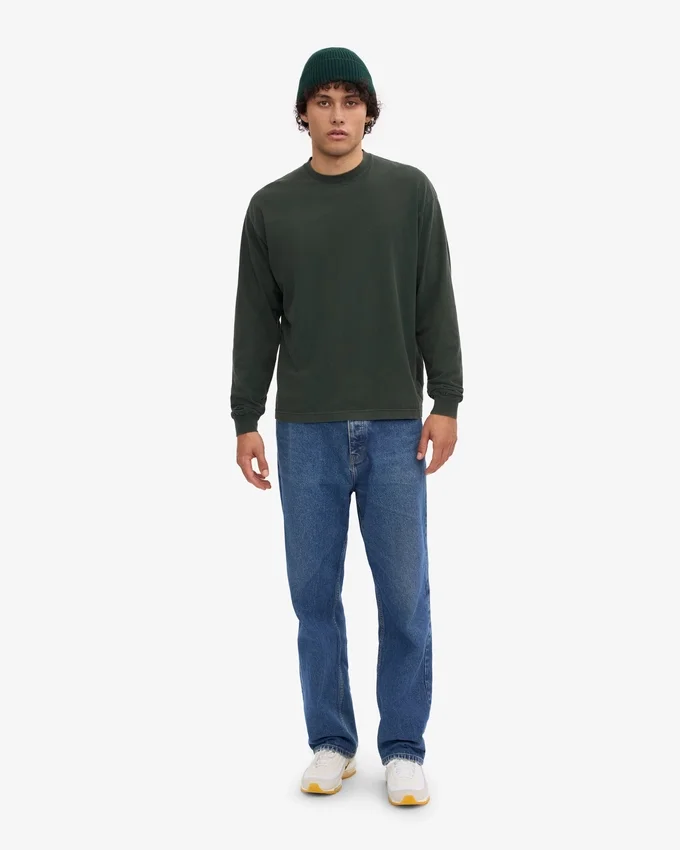 T-shirt à manches longues oversize en coton bio - Vert forêt de minuit