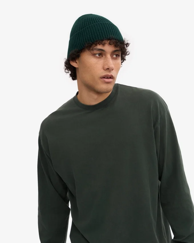 T-shirt à manches longues oversize en coton bio - Vert forêt de minuit