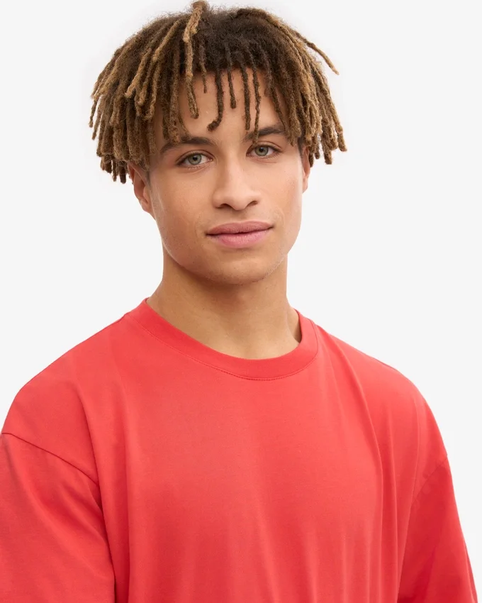 T-shirt oversize en coton bio - Rouge mandarine