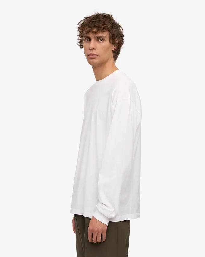 T-shirt oversize à manches longues en coton bio - Blanc optique