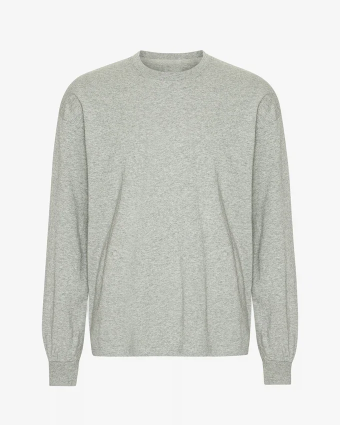 T-shirt oversize à manches longues en coton bio - Gris chiné