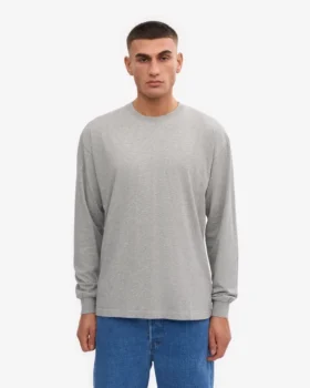 T-shirt oversize à manches longues en coton bio – Gris chiné