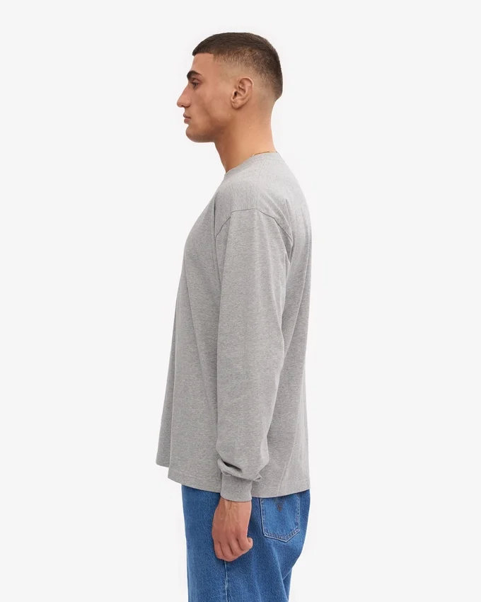 T-shirt oversize à manches longues en coton bio - Gris chiné