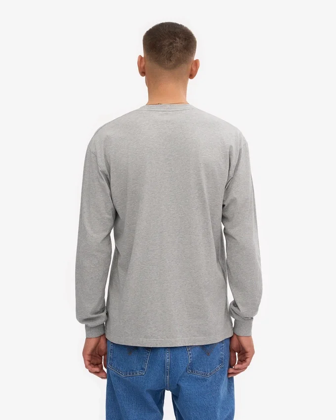 T-shirt oversize à manches longues en coton bio - Gris chiné