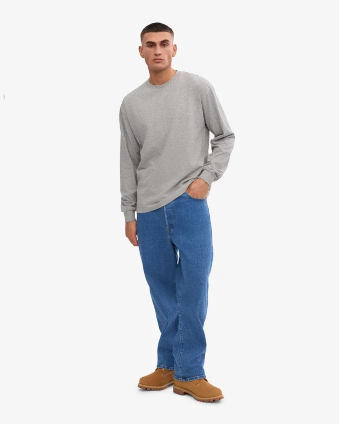 T-shirt oversize à manches longues en coton bio - Gris chiné